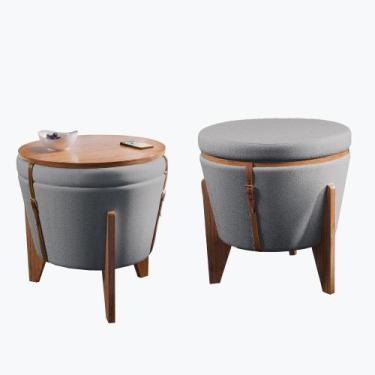 Imagem de Kit 2 Puffs Decorativo Amsterdam Flex  Bisart Decor - Larflex, Linho G
