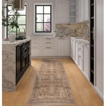 Imagem de vivorug Tapete de corredor marrom 5 x 25 cm lavável à máquina com suporte antiderrapante, ideal para cozinha, corredor, entrada, lavanderia - vintage, durável, fácil de limpar, corredor de carpete