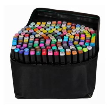 Imagem de Canetinha Ponta Dupla para Colorir Kit Estojo de Canetas Escolar Marcador Coloridas Permanente Duas Pontas (168 Cores)