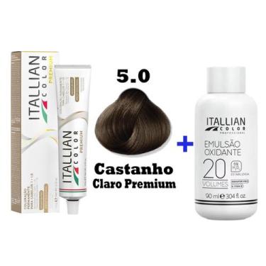 Imagem de Kit Coloração Itallian Premium 60g Castanho Claro 5.0 + Emulsão Oxi 20