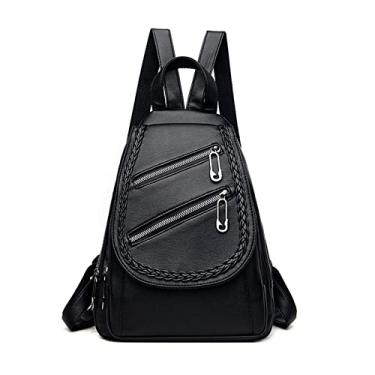 Imagem de Mochila Feminina de Couro para Mulheres Bolsa Peitoral Mochilas Escolares da Moda Mochilas Femininas Bolsas de Viagem(Style1617 black)