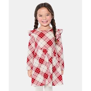 Imagem de The Children's Place Vestido moderno de manga comprida para bebês meninas e crianças pequenas, Xadrez vermelho, 3 Anos