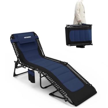 Imagem de WKFAMOUT Cadeira de praia dobrável ao ar livre acolchoada para adultos 664 Ibs espreguiçadeira de pátio para exterior ajustável 5 posições cadeira de praia reclinável com bolso para travesseiro