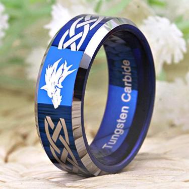 Imagem de Anel de casamento de carboneto de tungstênio com gravação personalizada GRÁTIS em três cores (Prata/Azul/Preto) The Legend of Zelda - Anel de casamento de carboneto de lobo