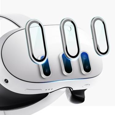 Imagem de Deholto Protetor de lente de câmera para Oculus Meta Quest 3, vidro temperado fino 9H, moldura de liga, antiarranhões, compatível com capas, alta definição, prata