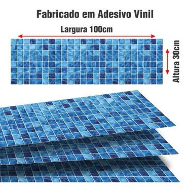Imagem de Kit 20 Adesivos Piscina Azulejo Fundo Dagua Azul 100x30cm - Resitank