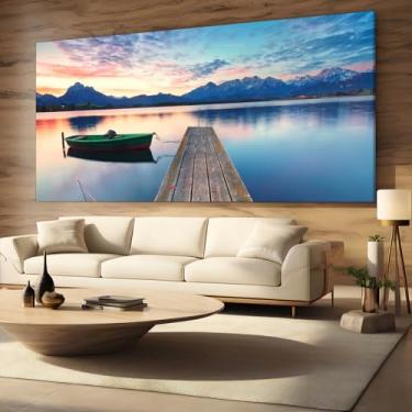 Imagem de Quadro Sala Pier Barco Paisagem 100x70 Decorativo Grande Cor Colorido Armação Impresso Nas Laterais