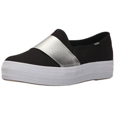 Imagem de Keds Tênis de lona unissex adulto Triple Bandeau, Preto/prata, 8.5