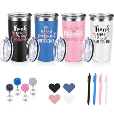 Imagem de Qtencas 16 peças de presentes de assistente social, presentes de agradecimento para praticantes de obras sociais, copos de viagem isolados multicoloridos de 590 ml com porta-crachás canetas, presentes