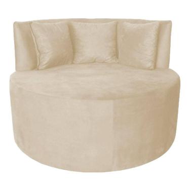 Imagem de Sofá Puff Chaise Estofada Redondo Barcelona Almofadas Suede Porcelana Eli Móveis E Decoração