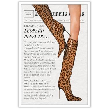 Imagem de Pôster de botas de leopardo de jornal vintage capa de revista em tela retrô arte de parede preto e branco impressão estética para quarto de casa dormitório bar carrinho decoração de parede 20 x 25 cm