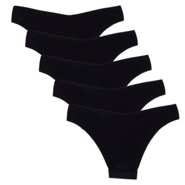 Imagem de  Kit 5 Calcinhas Fio Dental Sem Costura Poliamida Huxter Preto, GG