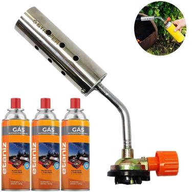 Imagem de Kit Maçarico Portátil Manual para Solda com 3 Refil Gás Butano Etaniz Ajustável para Reparos e Uso Industrial Soldagem e Corte de Metais