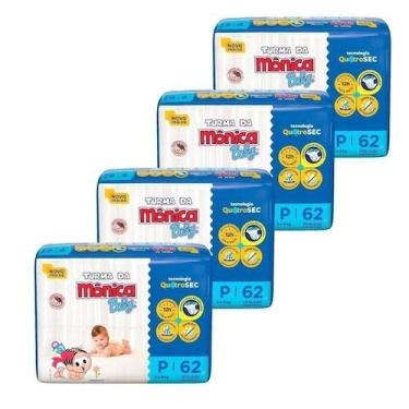 Imagem de Fralda Turma da Mônica Baby Tam. P - 3 a 5 kg - Kit 4 Pacotes com 62 U