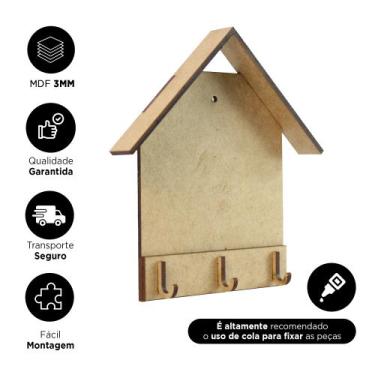 Imagem de  Kit 10 Suporte Porta Chave Unidades MDF Casinha Funcional  - SupriMar