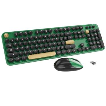 Imagem de Teclado sem fio, teclado Kootop fofo colorido de 104 teclas de máquina de escrever retrô para PC, laptop, desktop, Windows, teclados de casa e escritório (preto verde)