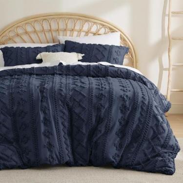 Imagem de Capa de edredom Bedsure Boho Queen Size Tufada 3 peças azul marinho