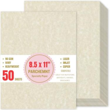 Imagem de 50 folhas de papel manteiga, 21,6 x 28 cm, papel para certificado, 90 g/m², menus e convites, currículos, folhas de papel de diplomas para impressão e escrita (marfim)