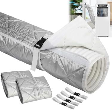 Imagem de Tlswshsy 2 conjuntos de capas de mangueira de ar condicionado acolchoadas, envoltório de mangueira com isolamento AC com 2 tiras de fivela ajustáveis, mangueiras de ar condicionado portátil para