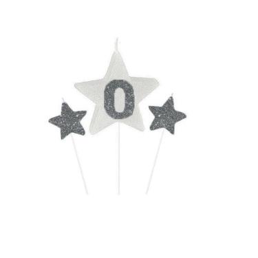 Imagem de Vela De Aniversário New Star Prata - Número 0