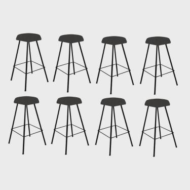 Imagem de Kit 08 Banqueta Alta Lari Eiffel Hexágono Bancada Bar Balcão Bistrô Ferro Preto Corino Cinza - Ahz Móveis