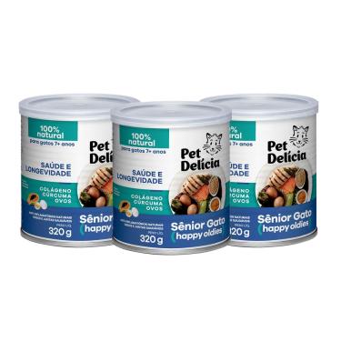 Imagem de Kit 3 Ração Úmida Pet Delícia Gatos Sênior Happy Oldies
