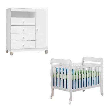 Imagem de Berço Americano Lila e Cômoda Infantil Ternura Baby Branco Brilho - Incorplac