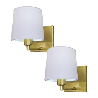 Imagem de Kit 2 arandela haste jhl dourado cupula Branca uso em cabeceiras de cama, salas, quartos