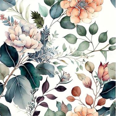 Imagem de MuralPeel Papel de parede Boho marrom/verde/laranja peônia floral descascar e colar fácil de remover vintage autoadesivo removível em papel de parede para armário de cozinha adequado para locatários