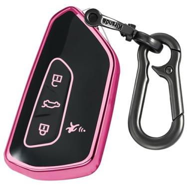 Imagem de Kirsnda Chaveiro compatível com Volkswagen Golf Seat Leon MK4 Tarraco Ateca Octavia Enyaq ect Smart Remote Key, capa de proteção TPU, 4 botões rosa