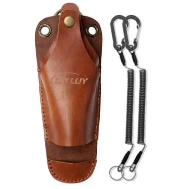 Imagem de RXLUY Coldre de alicate de pesca, bainha de couro com cordão retrátil, ajuste universal para a maioria dos acessórios de couro para pesca marítima e isca de rio selvagem, presente de pesca para homens