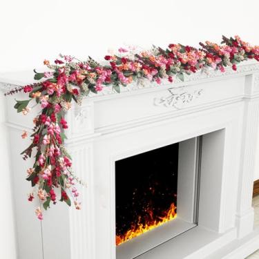 Imagem de lokeisna Guirlanda De Papel Primavera Lokeisna: 6 Pés, Guirlandas Vermelhas, Laranjas E Rosa Com Flores Tecido, Folhas Eva, Espiga Flores, Para Todas As Estações Porta Da Frente, Sala Estar, Casamen