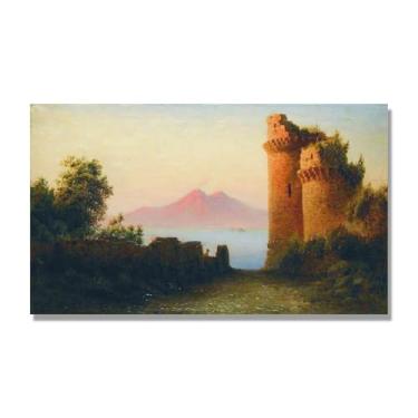 Imagem de Impressões em tela famosas. "Vulcões e castelos" de Lev Lagorio, reproduções de arte clássicas, decoração de parede moderna para sala de estar escritório. 70 x 119 cm - 27,5 x 46,8 pol sem moldura