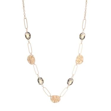 Imagem de Dazylleco Colares longos de ouro para mulheres, colar de ouro delicado com contas de pedra natural, presentes de dia das mães, bijuteria de ouro boho para mulheres, Pedra, Sem Pedra Preciosa