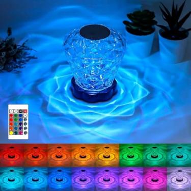 Imagem de Lâmpada de cristal, luminária de mesa de diamante de cristal, lâmpadas de cabeceira com controle de toque, 16 cores que mudam de cor, lâmpada de cabeceira com cabo USB (I)