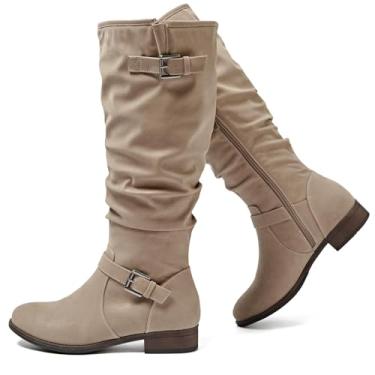 Imagem de Luoika Botas femininas extra largas na altura do joelho, botas de cano alto despojadas plus size., Bege 721, 11 X-Wide
