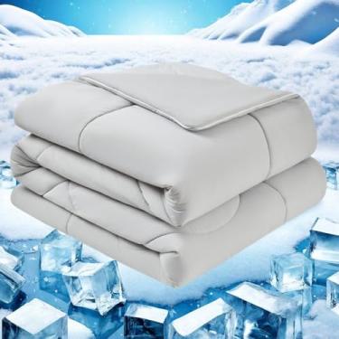 Imagem de meadow park Edredão refrescante, cobertor de resfriamento de dupla face tamanho queen para pessoas que dormem quentes, tecido Cold Tech, Q-Max>0,55, edredom de verão leve e respirável, cinza