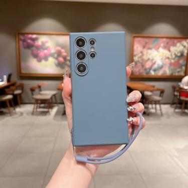 Imagem de Capa de celular com alça de pulso de silicone líquido para Samsung Galaxy S25 S24 Ultra S22 Plus S23 S21 FE Capa de proteção de câmera à prova de choque, cinza, para amsung S25