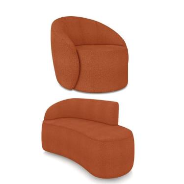 Imagem de Sofá 2 Lugares Orgânico 140cm Morgan E Poltrona Lua Bouclê Terracota D03 - D`rossi