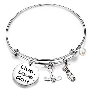 Imagem de Pulseira de golfe Feelma Live Love Golf expansível com pingente joia de golfe presente para amantes de golfe/clube de golfe/equipe de golfe 8.5 inches