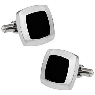 Imagem de Abotoaduras de aço inoxidável com caixa de apresentação Cuff-Daddy em aço inoxidável esmaltado preto