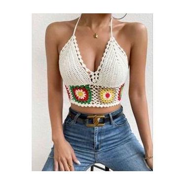 Imagem de Croped frente única de crochê floral com bojo - Mulheres, 46