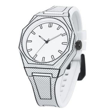 Imagem de BARAMON Relógios masculinos fashion sketch série anime relógio analógico quartzo elegante criativo minimalista casual relógio de pulso masculino à prova d'água esporte pulseira de silicone, Branco 2