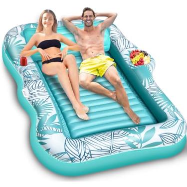 Imagem de TURNMEON Boia Inflável Extra Grande Para Piscina De Bronzeamento Artificial De 83" X 63" Para Adultos Com Encosto E Suporte Para Bebidas De Tamanho Grande, Cama De Bronzeamento Artificial Cheia De Á