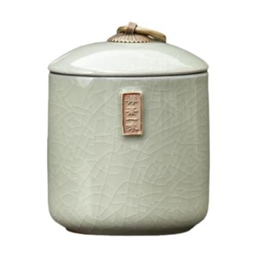 Imagem de YWJLQH Pote de cerâmica para armazenamento de chá, recipiente para alimentos, tanque de mesa, lata com tampas, organizador, pote para biscoitos, grãos, Bege