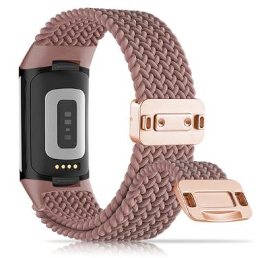 Imagem de Huadea Pulseira de substituição de nylon trançado magnético compatível com Fitbit Charge 6/Fitbit Charge 5 para mulheres e homens, pulseira de substituição para Charge 6/Charge 5