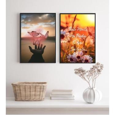 Imagem de Kit 2 Quadros Ho Oponopono Mágico- Flores Borboletas 45X34Cm - Quadros
