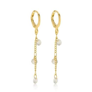 Imagem de Brinco Argola Corrente Com Ponto De Luz Banhado A Ouro 18K - Mariah St