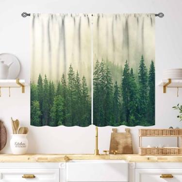 Imagem de Cortinas de floresta verde, floresta enevoada, paisagem natural, cenário de pinheiro, montanha, cortinas, para sala de estar, quarto, banheiro, 2 painéis, 139 x 99 cm