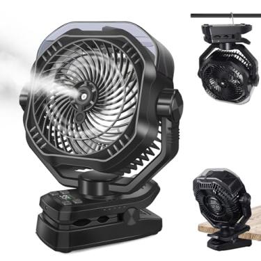 Imagem de Ventilador de nebulização portátil recarregável com névoa de 340 g, exibição de vida útil da bateria, controle remoto, temporizador, leve, 5 velocidades, 23 cm, ventilador de clipe alimentado por